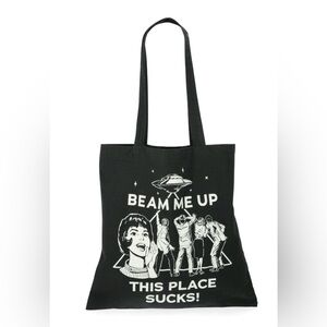 Stranger Things “Beam Me‎ Up This Place Sucks” Black Canvas Tote Bag NWT